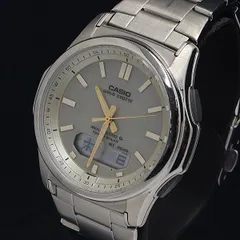 稼動 良品 カシオ 電波ソーラー WVA-M630 ウェーブセプター ラウンド デイデイト ゴールド系文字盤 メンズ腕時計 INB 2000000 NSK