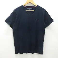 G■トミーヒルフィガー/TOMMYHILFIGER VネックTシャツ/コットン【L】紺/men's/104【中古】■