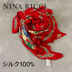 NINA RICCI ニナリッチ ヴィンテージ シルクスカーフ 赤 花柄トンボ柄 　レッドスカーフ 花柄スカーフ フランスブランド  ラグジュアリー ファッション小物　 エレガントコーデ　絹100%　正規品