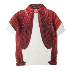 【新品】COMME des GARCONS HOMME PLUS コムデギャルソン オムプリュス ポロシャツ サイズ:S / 24SS トロンプルイユ 転写 ローゲージ ポリ ニット ポロシャツ / ホワイト レッド / トップス セーター 半袖【メンズ】