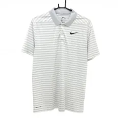ナイキゴルフ 半袖ポロシャツ ライトグレー×白 ボーダー ロゴプリント メンズ L ゴルフウェア NIKE