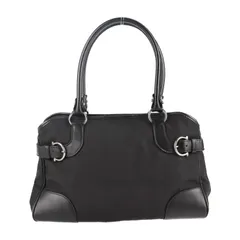 Salvatore Ferragamo サルヴァトーレ フェラガモ  ハンドバッグ 21 4911 キャンバス レザー  ブラック シルバー金具  ガンチーニ  ショルダーバッグ 【本物保証】