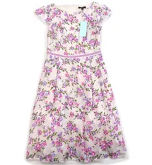 7.5万/サイズ00【未使用タグ付】TOCCA トッカ CINI フラワーワンピース ピンク/ホワイト 花柄  総刺繍 リバティ 日本製 オンワード樫山 ドレス 半袖