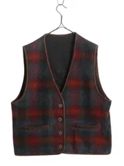 【お得なクーポン配布中!】 80s USA製 エルエルビーン リバーシブル ベスト レディース L / ヴィンテージ LLBEAN ウール 無地 オンブレ シャドー チェック 本革 レザー
