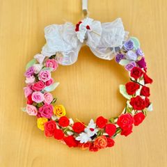 虹　薔薇　リース　つまみ細工　和雑貨　インテリア飾り