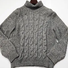 【超高級感】コルネリアーニ CORNELIANI タートルネックセーター ケーブルニット シルク ウール メランジグレー 杢調 52/XL-XXL 秋冬のサムネイル