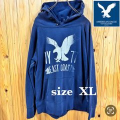 【古着】AmericanEagle(アメリカンイーグル)パーカー XL ネイビー アメカジ US古着 ロゴプリント スウェット