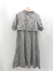 ◇ ⊂ W CLOSET レイヤード シャーリング加工 七分袖 ロング丈 ワンピース サイズM グレー系 レディース E  【1502180065354】