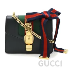 GUCCI グッチ シルヴィ シェリーライン リボン ショルダーバッグ セミショルダー ワンショルダー レザー ブラック 黒 ゴールド金具