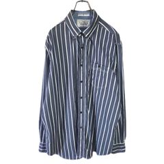 NAUTICA ノーティカ 長袖ボタンダウンシャツ 刺繍ロゴ入り胸ポケット付き グレー ストライプ メンズ Lサイズ