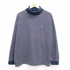 XL/古着 トミーヒルフィガー 長袖 ブランド Tシャツ メンズ 90s ワンポイントロゴ コットン タートルネック ハイネック 紺他 ネイビー ボー