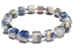 【１点物】希少形状 デュモルチェライトインクォーツ　8(丸玉3.5)mm　キューブ ブレスレット パワーストーン 天然石 _MA9787