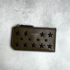 【美品】 JIMMY CHOO ジミーチュウ / スタースタッズコインカードホルダー フラグメントケース コインケース レザー モスグリーン CASEY
