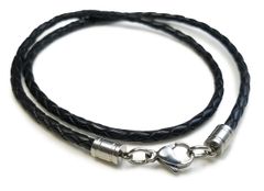 レザーチョーカー 四つ編み 黒 茶 革紐 ネックレス lch【太さ3.0mm/引き輪タイプ】牛革 レディース メンズ ペンダント用 [dredline] ステンレス金具 アレルギー用 アレルギー対策