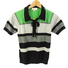 ディーゼル ポロニット 半袖 ボーダー トップス レディース XSサイズ ブラック系×グリーン DIESEL 【中古】