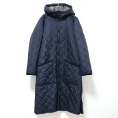 Barbour バブアー ナイロン キルティング コート ロング ロゴボタン フーディー 裏ボア w803614n