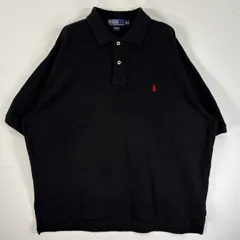 古着 90's/90年代 ポロバイラルフローレン Polo by Ralph Lauren 鹿の子 半袖 ポロシャツ ロゴ 刺繍 大きいサイズ 2ボタン XXL  ブラック 無地 メンズ