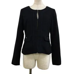 ミッシュマッシュ MISCH MASCH ジャケット ノーカラー シングル パイピング ペプラム 無地 長袖 M 紺 ネイビーのサムネイル