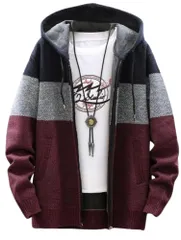 [アスペルシオ] 長袖 ストリート 裏起毛 ジップアップ ニットパーカー メンズ アウター フルジッパー トップス フード付き ボーダー ニット ジップパーカー パーカー ウェア 大人 ジャケットパーカ ボア v系 ブルゾン お洒落 [コーラルレッド] [L]