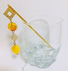 アンティーク風かんざし　黄×茶系