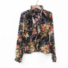 美品✨レオナール シルク100% フリルブラウス シースルー袖 花柄 