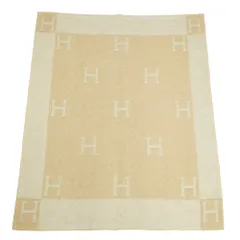 Hermes エルメス✨アヴァロン ブランケット　シルク混　ロゴ　ブルー Hermes エルメス✨アヴァロン ブランケット シルク混 ロゴ