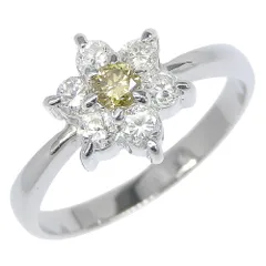 【返品OK】フラワーモチーフ 合計0.50ct 天然ダイヤ リング 11号 Pt900 プラチナ 白金 イエローダイヤ 花 華 ラウンド 円【送料無料】【中古】
