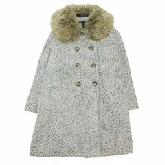 美品 ヘザー Heather ツイード ボアカラー ロング コート ダブルブレスト ジャケット ジャンパー ブルゾン 上着 アウター F 黒 ブラック 白 ホワイト ブラウン レディースのサムネイル