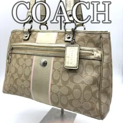【良品】COACH コーチ トートバッグ シグネチャー ゴールド ピンクライン メタリック Y2K 平成 ギャル 通勤 通学 肩掛け バッグ Vintage Metallic Tote Bag　17172