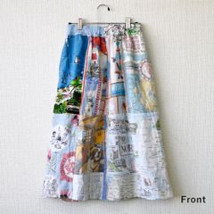 リメイク スカート ペナントクロス 総柄  ゴム 中古素材【UR-0721】