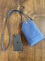 倉敷帆布　スマホポシェット　ミニ　サコッシュ　スマホショルダー　（ブルー）
