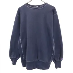 チャンピオン 90s メキシコ製 刺繍タグ オールド 目無し 長袖 リバースウィーブ スウェット トレーナー L ネイビー Champion 裏起毛 メンズ