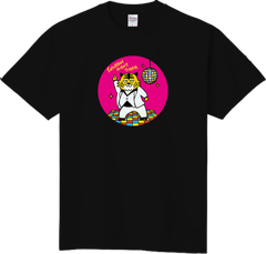"Saturday Night Tiger"黒Tシャツ　チェリーピンク