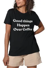 【送料無料】 アンブランデッド レディース Tシャツ トップス Juniors' Suburban Riot Good Things Over Coffee Loose Graphic Tee Black