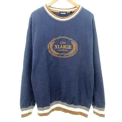 エクストララージ X-LARGE 21AW RIB LINE CREWNECK SWEAT 1991 ロゴ スウェット トレーナー 裏毛 リブライン M 紺 ネイビー A0623