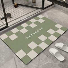 【在庫処分】お風呂マット 吸水 足ふきマット 洗える ソフト 滑り止め キッチン 速乾 浴室 洗面所 柔らかい 玄関 バスマット ドアマット (グリーンチェック柄 珪藻土 40X60CM)