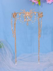 1個 女性用 ブルー クリスタル タッセル フォーヘッドアクセサリー、花嫁の結婚式パーティーイベント用ヘアアクセサリー