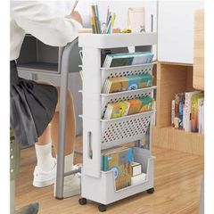 新品未使用マガジンラック ブックスタンド 本立て スリム 本棚 ファイルワゴン 隙間収納 スリムラック キャスター付き 大容量 組立式 #hk9nY7#