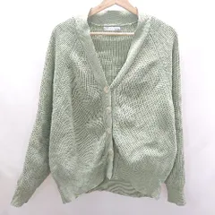 ■ ⊇ Aunt Marie's オーバーサイズ ボリュームスリーブ 長袖 ニットカーディガン サイズF ライトグリーン レディース E  【1409240061069】