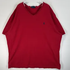 古着 90's/90年代 ポロバイラルフローレン Polo by Ralph Lauren 半袖Tシャツ ロゴ 刺繍 大きいサイズ Vネック XXL  レッド 無地 メンズ
