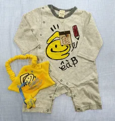 【タグ付き新品】エーアーベー e.a.B カバーオール 長袖 スタイ付き 80cm 子供服 中古