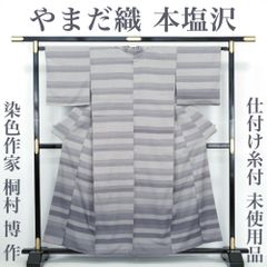 【リサイクル】 本塩沢 【やまだ織】 染色作家 桐村博 雪の中のきれ 横段ぼかし 丈159 裄67 広幅 ワイド 正絹 _ 訪問着 付け下げ おしゃれ着 洒落着 高級 逸品  パーティ お稽古 練習 春 秋 冬 着物 仕立て上がり tm3225ss