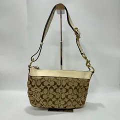 ★M24 良品 COACH コーチ 10561 シグネチャー ショルダーバッグ キャンバス ファスナータイプ 内側・外側チャック収納あり ベージュ系 レディース バッグ 鞄