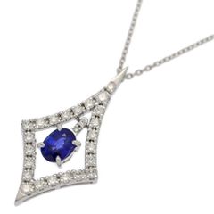 SA1.03ct/FD:0.61ct/スリランカ・フリル スウィング・サファイア・ダイヤモンドネックレス・ペンダント/Pt900-Pt850-8.1g【♀】【S】【レディース】★■581733【中古】
