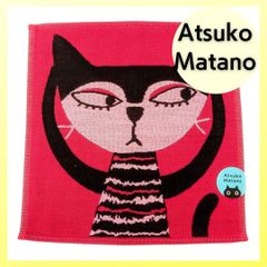 アツコマタノ Atsuko Matano 日本製 ガーゼハンカチ ごめんね  レッド 猫 ねこ ハンドタオル 約25cm