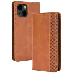 iPhone14 ケース 手帳 アイフォン14  チェック柄 合革 レトロ 手帳 ケース 【Color】 キャメル