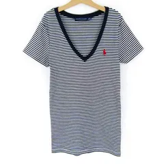 ラルフローレン 半袖Tシャツ Vネック ボーダー コットン トップス レディース S 160/84Aサイズ ネイビー RALPH LAUREN 【中古】