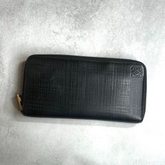 LOEWE ロエベ / リネンアナグラムジップアラウンドウォレット 長財布 ラウンドファスナー リネン レザー ブラック ゴールド 101.N88.F13