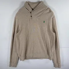 古着 ポロバイラルフローレン Polo by Ralph Lauren ニット ショールカラー トレーナー 大きいサイズ ワンポイント XL  ベージュ メンズ