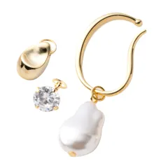 【ゴールド×フリーサイズ】[Cream dot. クリームドット公式] イヤーカフ レディース 4点セット イヤーカフ 金属アレルギー ニッケルフリー 4way イヤカフ 片耳用 チャーム 取り外し バロックパール風 メタル 大ぶり ビジュー 大人 